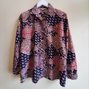 Vintage Collared  TAK paisley pattern, patch work like shirt XL